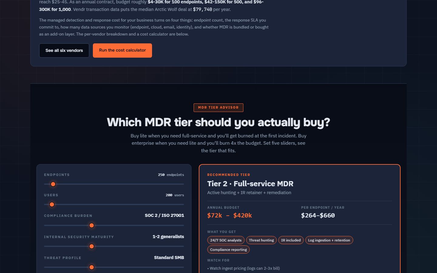 MDR Cost screenshot